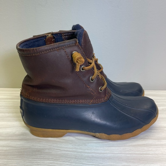 Sperry Top Sider Saltwater Waterproof Duck Boots Brown Navy Blue Women's SZ W6.5 - Picture 2 of 5